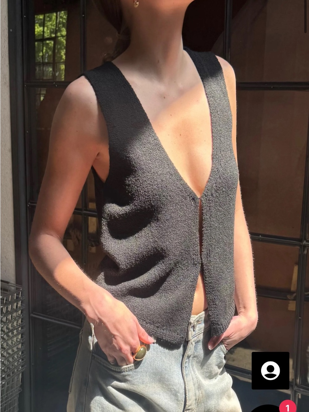 Oak and fort black knit open front tank